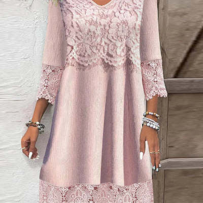 Flowers Lace Dress Summer Solid Color Womens Clothing