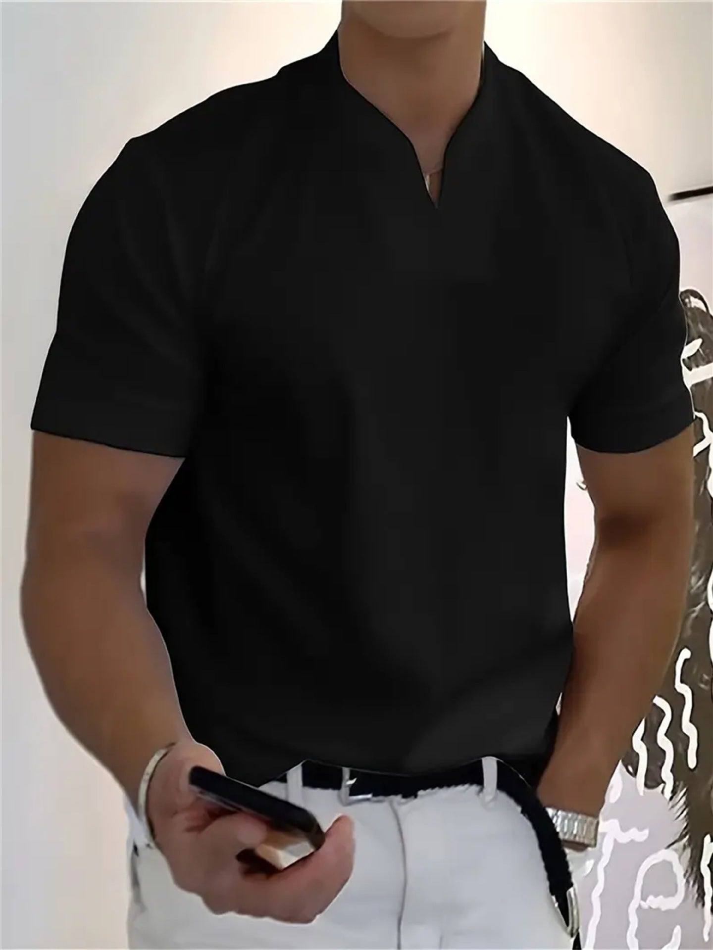 Men's Athletic T-Shirt Elastic Cotton Short-Sleeve Summer