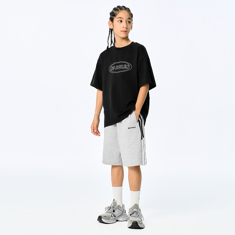 DK Kids' American-style Retro Embroidered Loose Short-sleeve Clothing