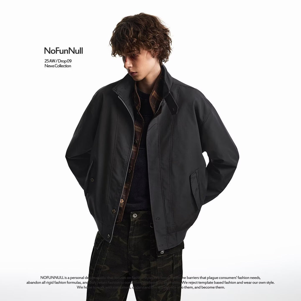 Plaid Patchwork Turn-Down Collar Baseball Jacket High-Street Vintage Barn Style Coat