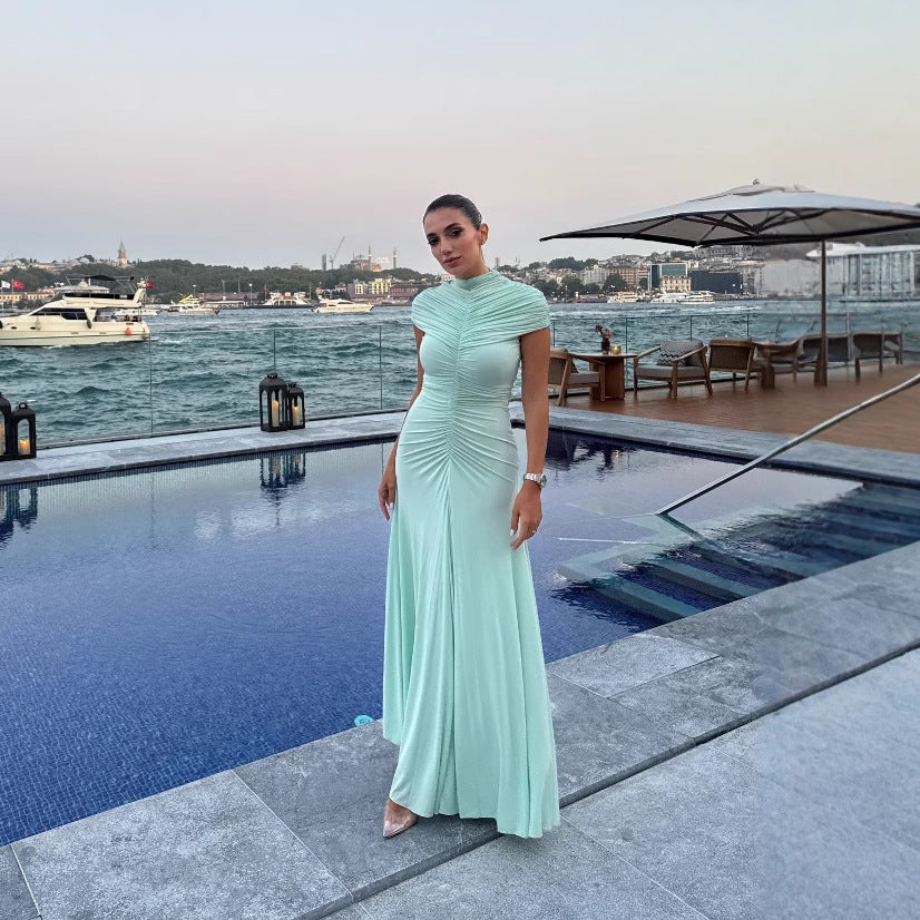 Womens Clothing Mesh Ruffle Dress Hugging Sheath Maxi Skirt